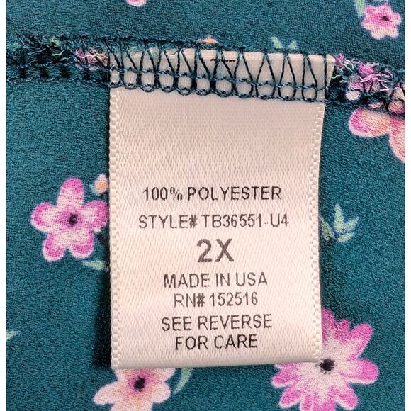 Molly & Isadora Kara Tie-Front Kimono Sleeve Tunic Top in Teal Floral Print 2X - Picture 9 of 10